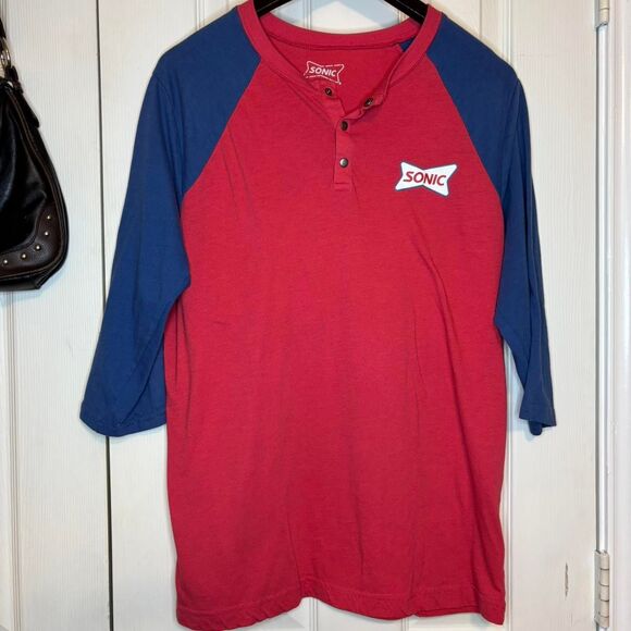 Unisex Sonic Drive-In Medium Sonic Logo Shirt Red Blue Baseball Uniform Tee - Picture 1 of 8